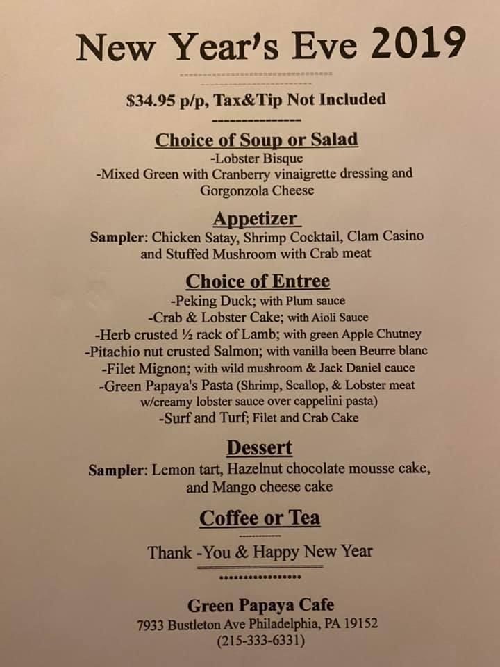 Menu at Green Papaya Restaurant, Philadelphia