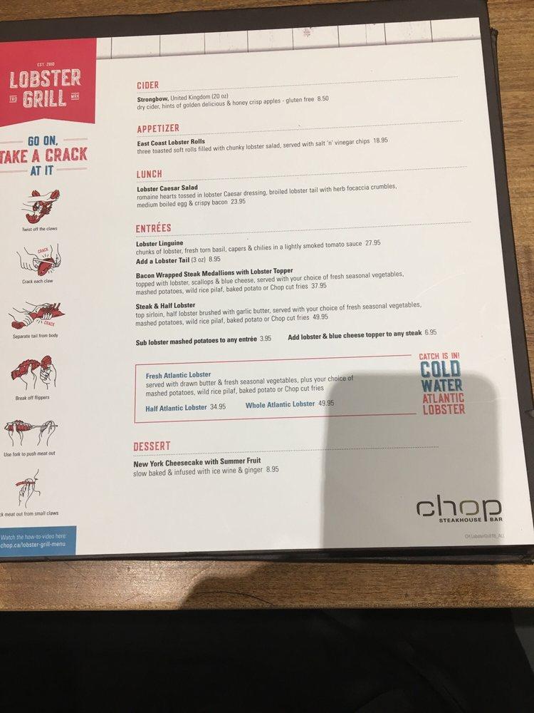 Carta de Chop Steakhouse & Bar, Edmonton, Stony Plain Rd