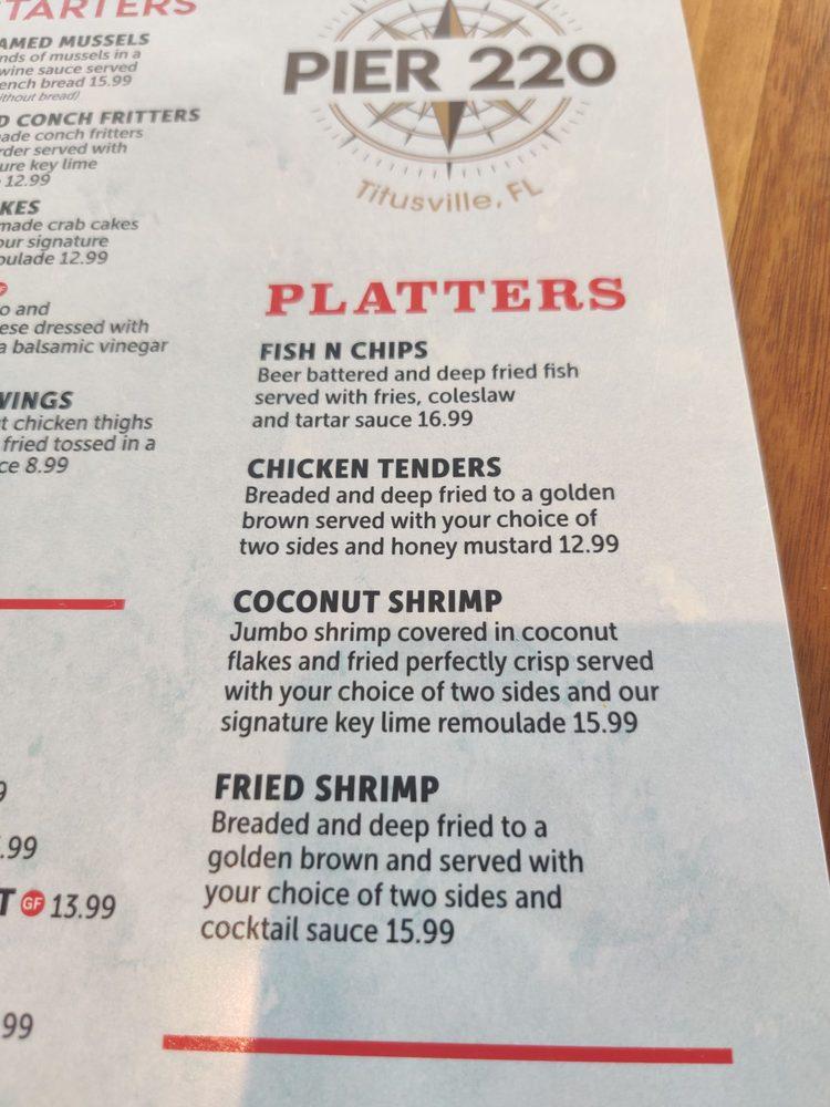 Menu at Pier 220 Seafood and Grill restaurant, Titusville