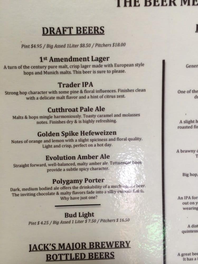 Menu at Jack's Sports Grill pub & bar, Springdale