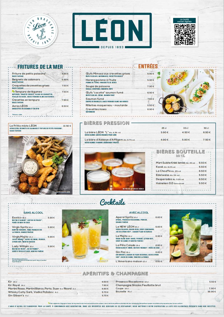 Menu au Léon restaurant, Évreux, Route Nationale 13