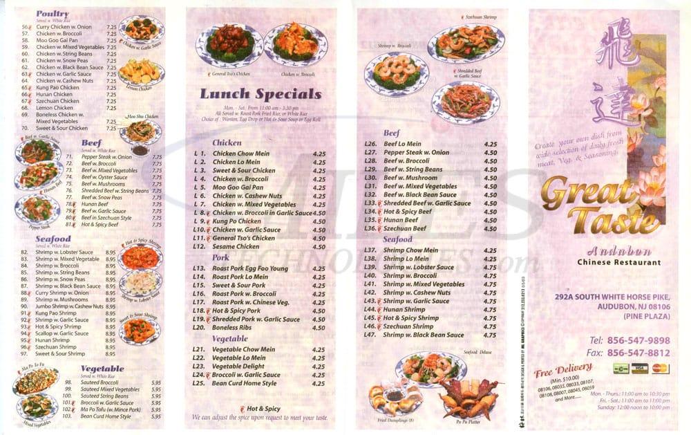 Menu at Great Taste of Audubon restaurant, Audubon