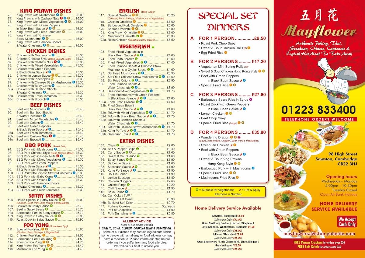 Menu at Mayflower Chinese Takeaway fast food, Cambridge