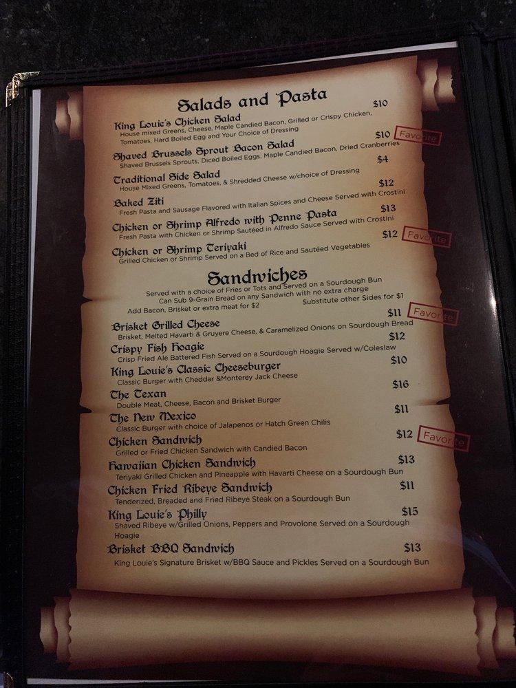 Menu at King Louie's Sports Lounge & Billiards Room pub & bar, Lubbock