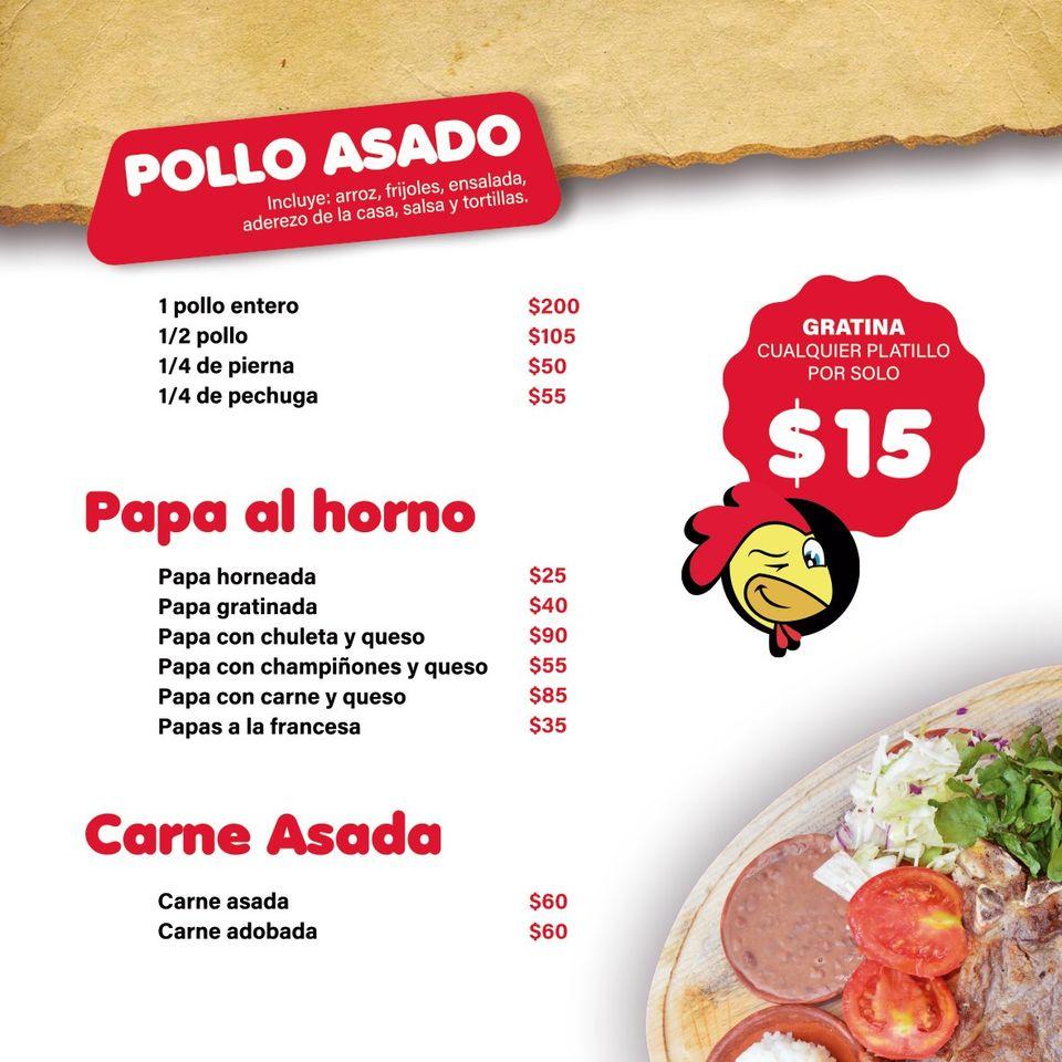 Menu at Pollo Caliente restaurant, Acapulco, Av.Luis D. Colosio