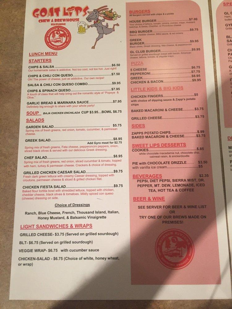 Menu at Goat Lips Chew & Brew House restaurant, Pensacola