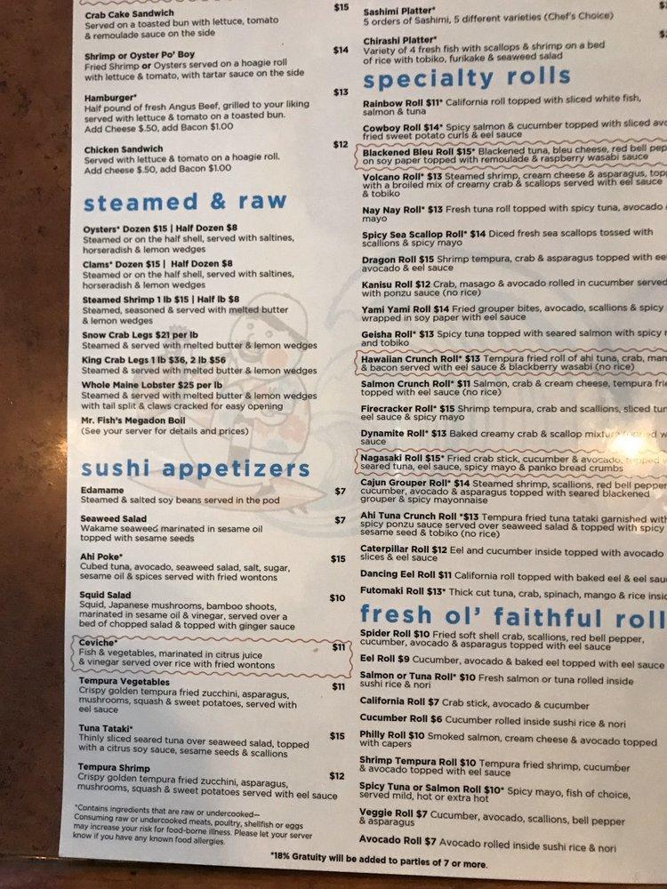 Menu at Mr. Fish Seafood Restaurant, Myrtle Beach