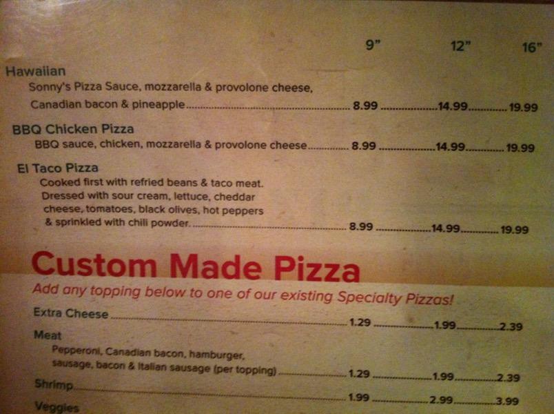 Menu at Sonny's Pizza pizzeria, Saint Francisville