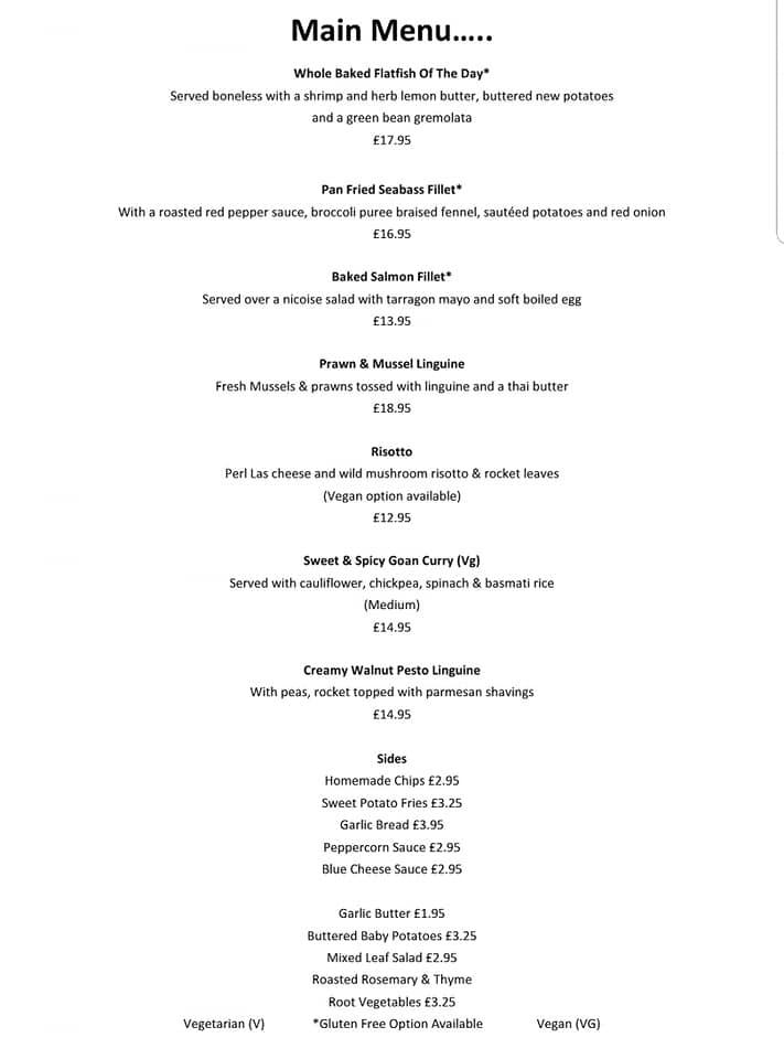 Menu at The Blue Bell Bistro pub & bar, New Quay