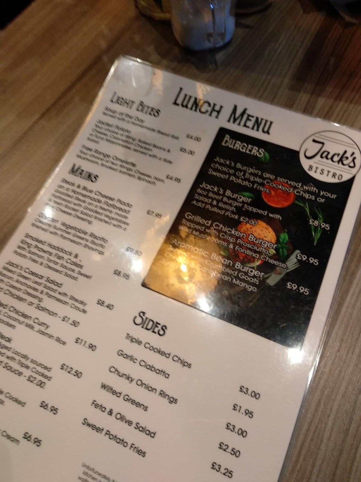 Menu at Jack's pub & bar, Swindon