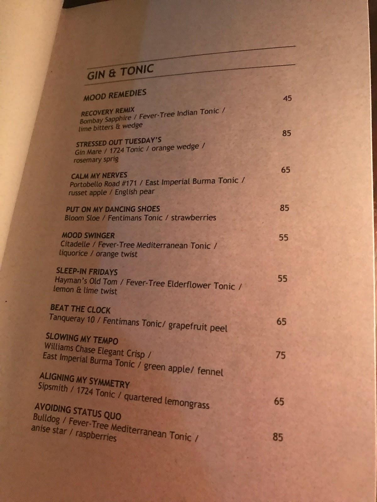 Menu at Hidden Bar Gin Bar, Abu Dhabi, Rosewood Hotel