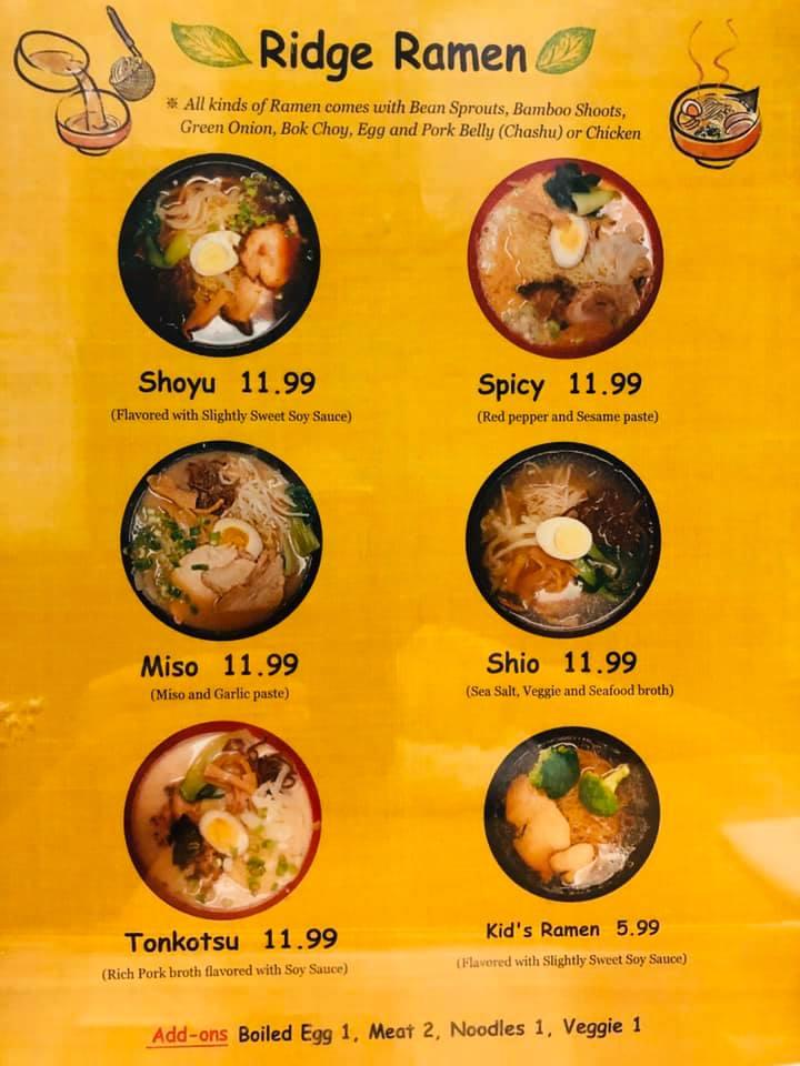 Menu at Ridge Cupbop & Ramen restaurant, Snoqualmie