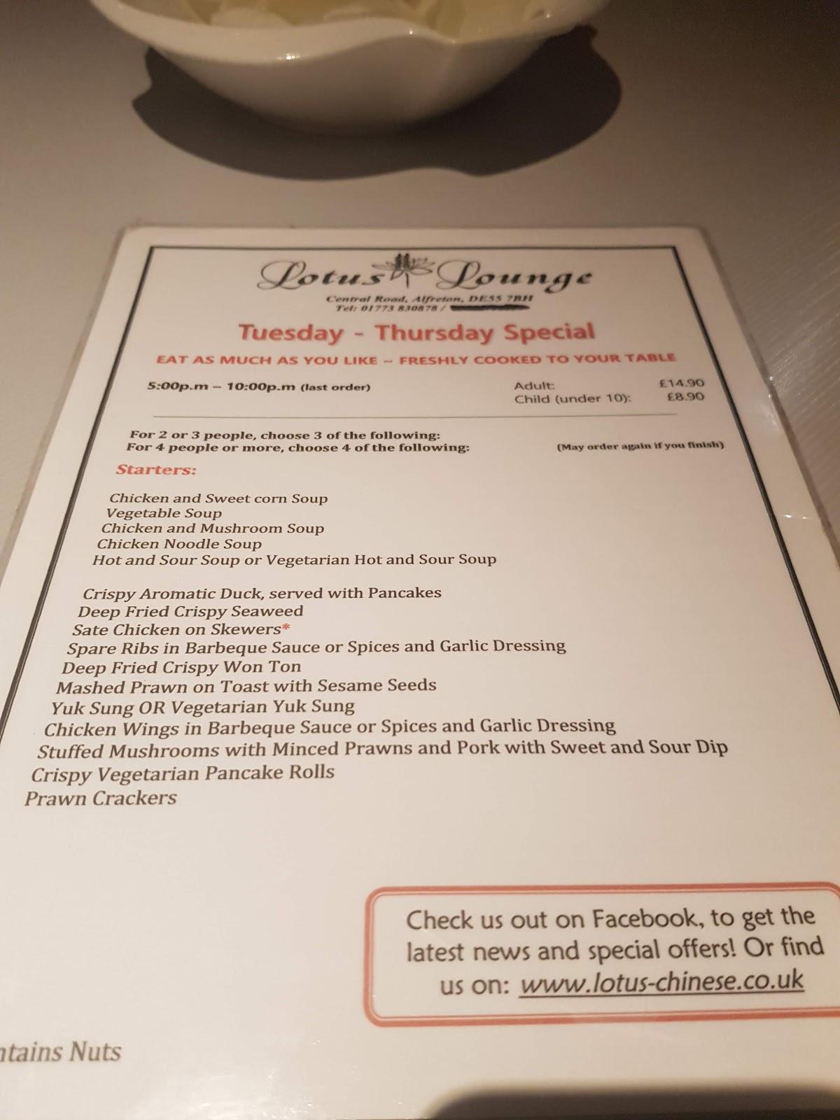 Menu at Lotus Lounge fast food, Alfreton