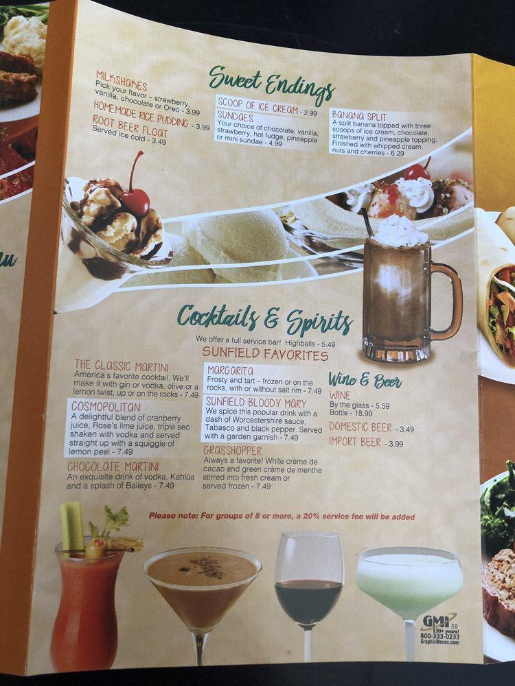 Menu at Sunfield Restaurant, Ottawa