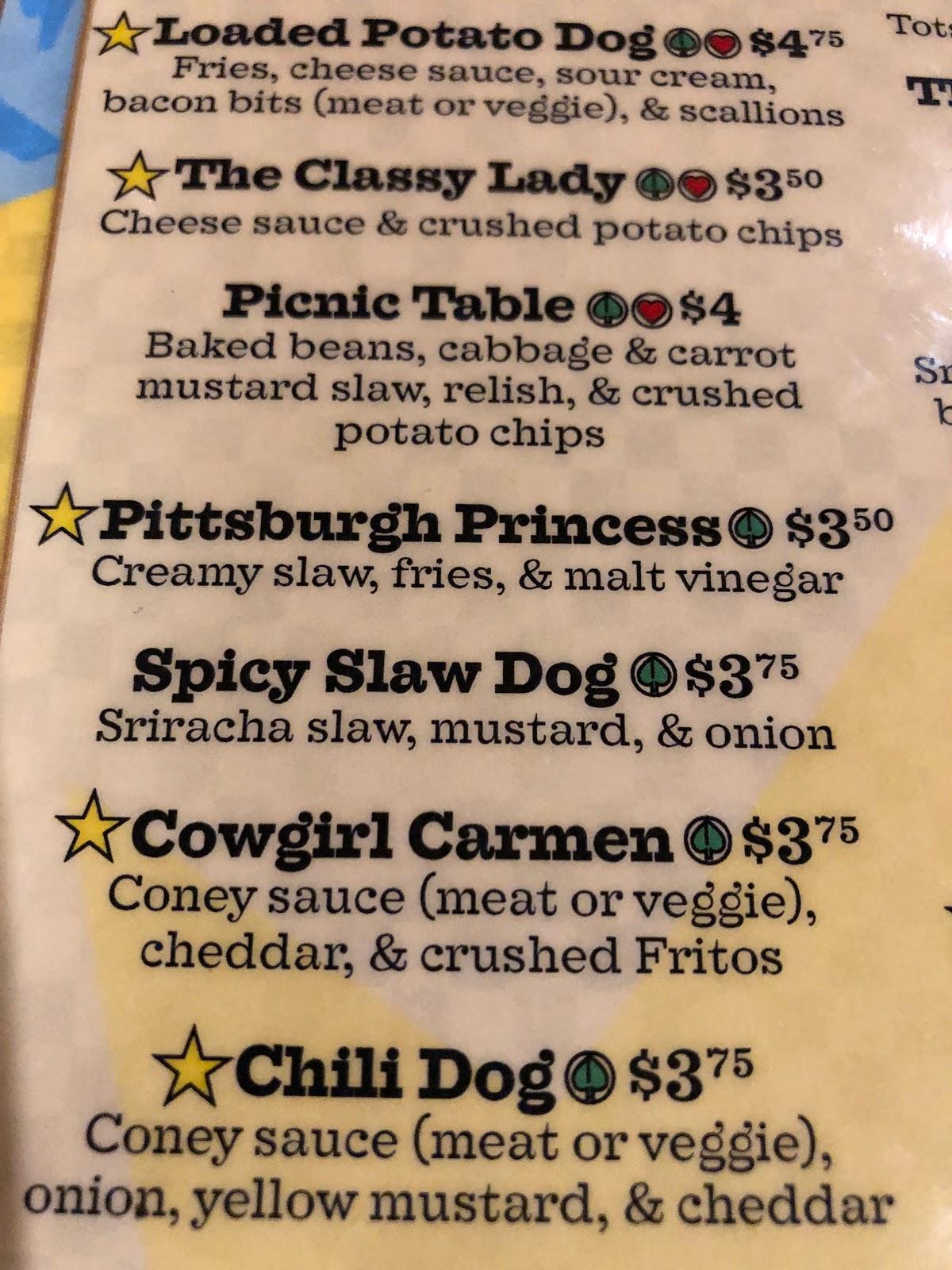 Menu at Dirty Frank's Hot Dog Palace pub & bar, Columbus, 248 S 4th St