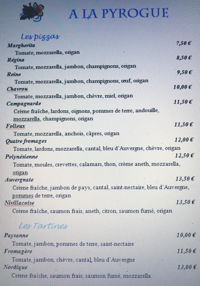 Menu de A La Pyrogue