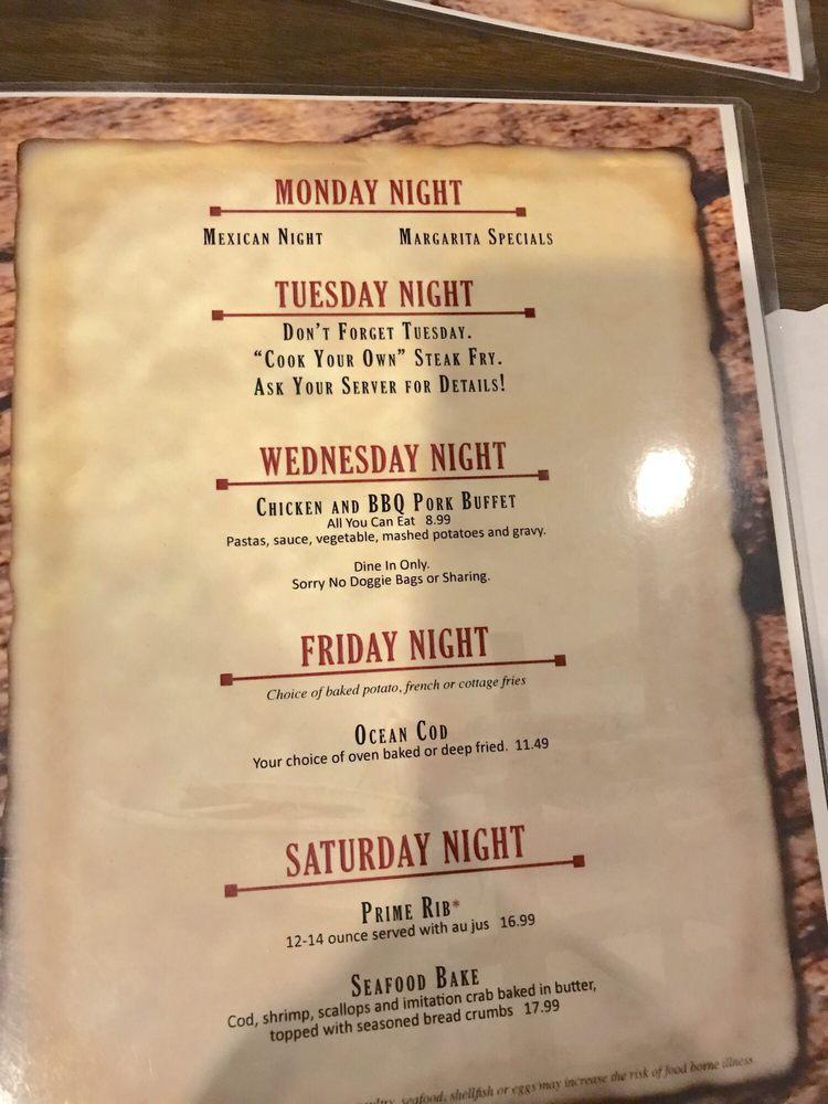 Menu at Fritz's Wooden Nickel steakhouse, Stillman Valley