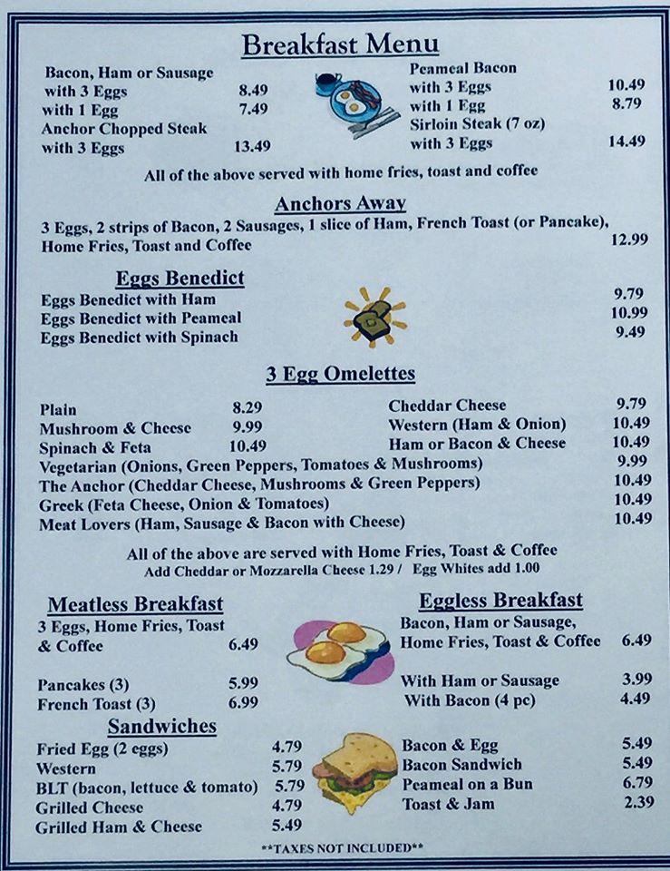 Menu at Anchor Family Restaurant,