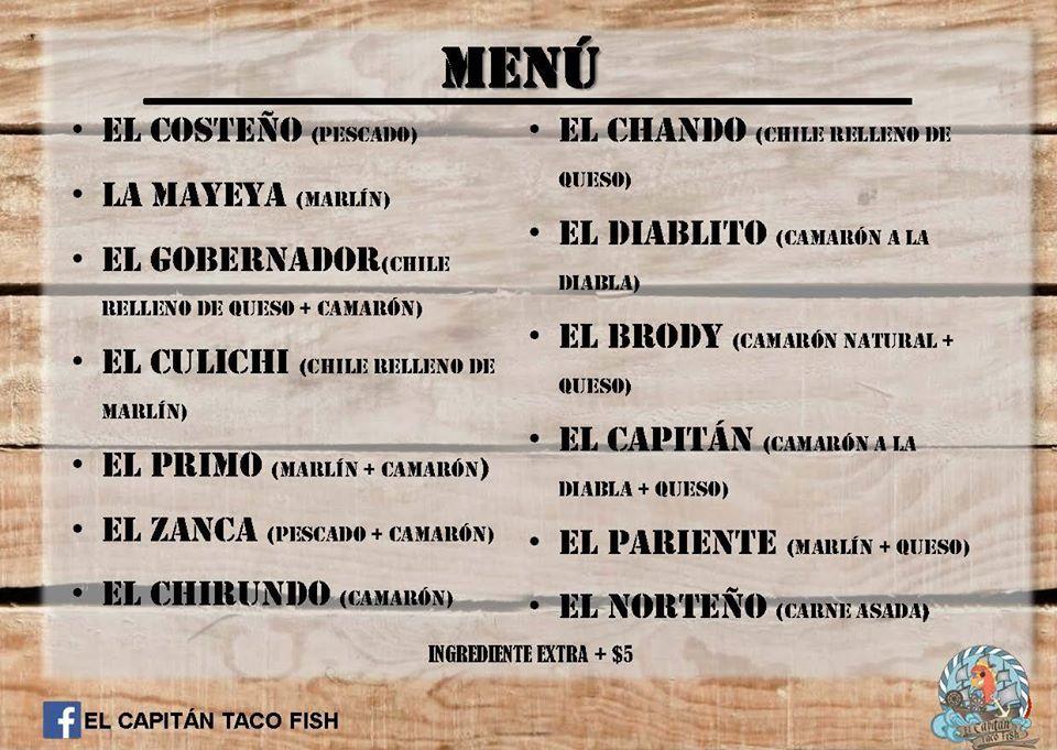 Carta del restaurante EL CAPITAN TACO FISH, Santiago del Querétaro