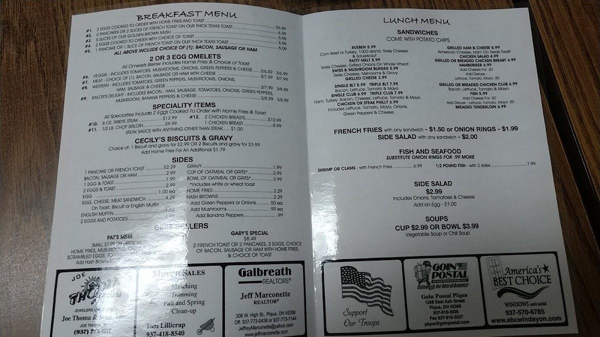 Menu at Lighthouse Cafe, Piqua