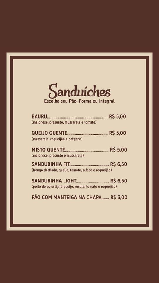 Meu Café cardápio