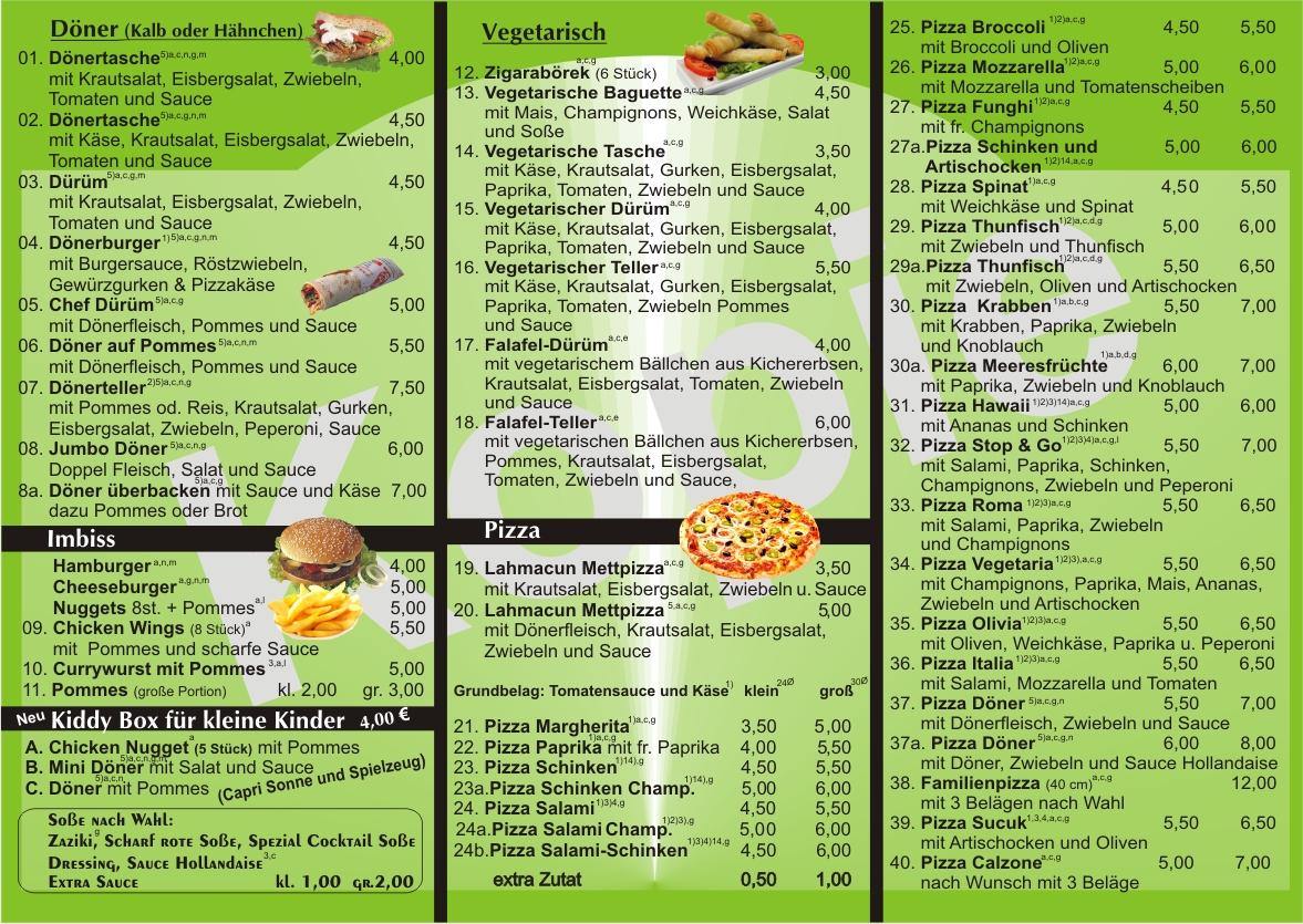 Speisekarte von Stop&Go Kebab & Pizzeria, Bad Salzdetfurth