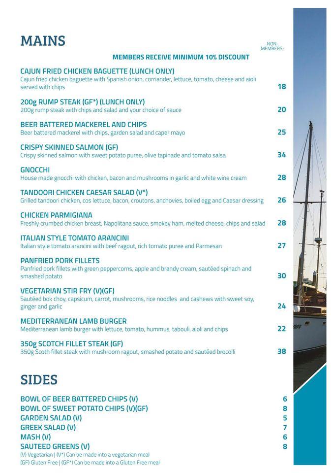 marina yacht club menu