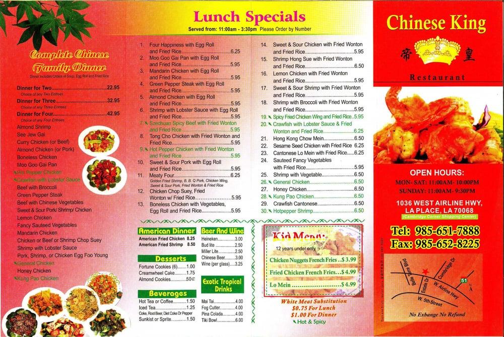 Menu at Chinese King restaurant, LaPlace