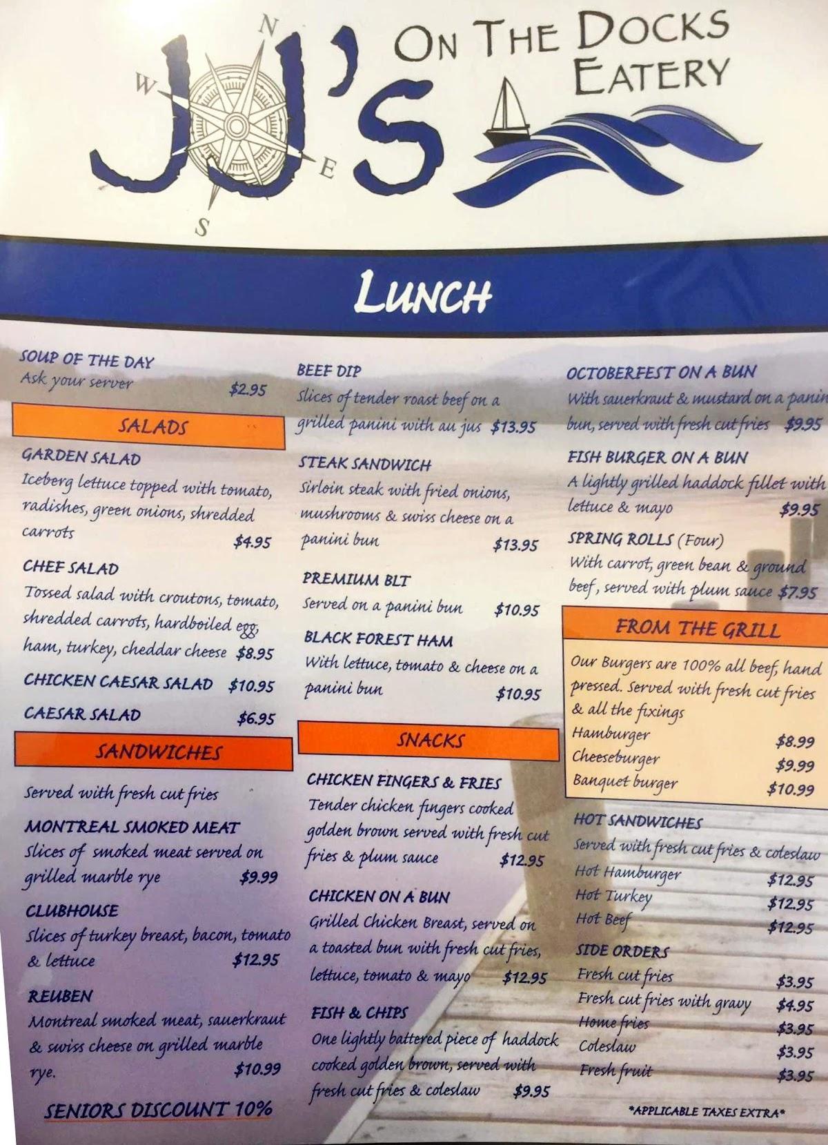 Menu at JJ's on the Docks Eatery Grimsby restaurant, Grimsby
