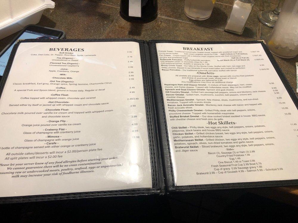 Menu at Fork and Spoon restaurant, New Braunfels