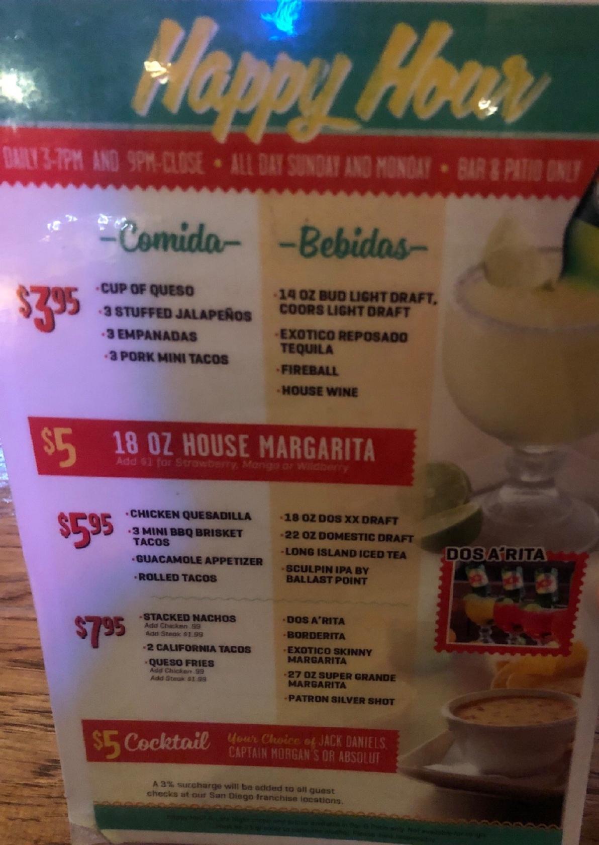 Menu at Los Amigos restaurant, Santee