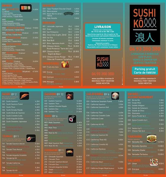 Menu At Sushi K Restaurant Menton   Rea7 Sushi Ko Menu 