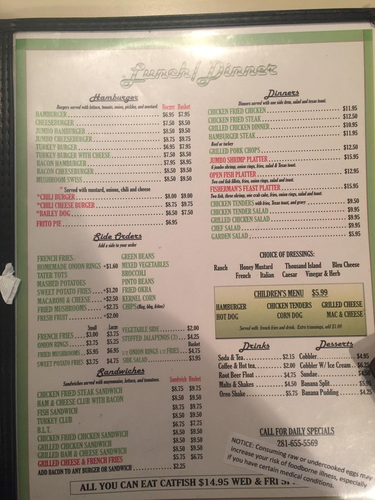Menu at Bailey's Restaurant, Houston