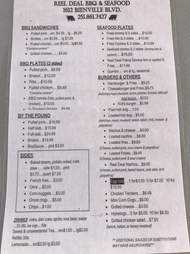Menu at Reel Deal BBQ & Seafood, Dauphin Island
