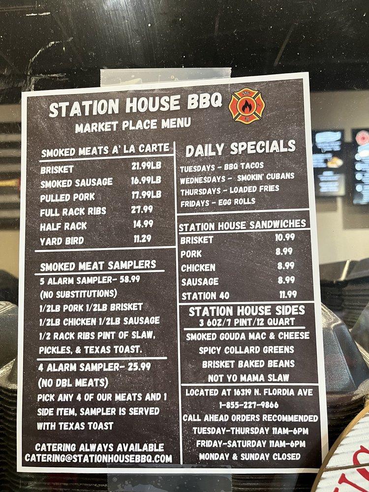 Menu at Station House BBQ, Lutz