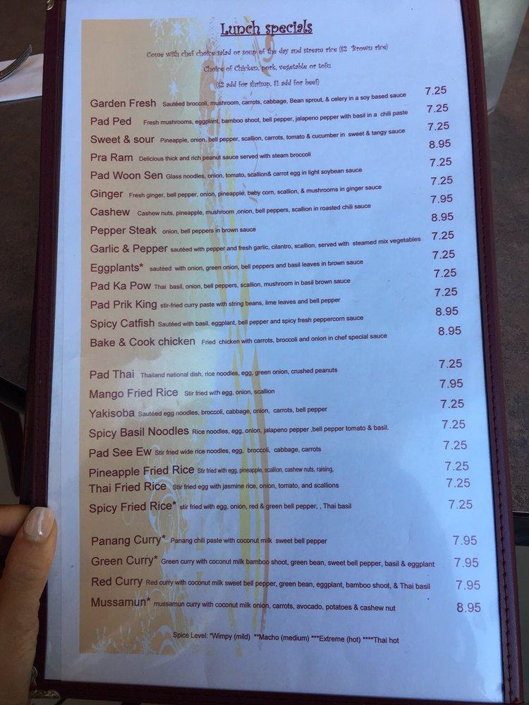 Menu at Bake & Cook Thai Restaurant, Central, 133 W Main St