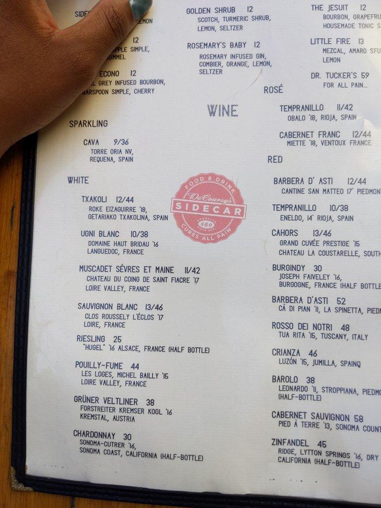 Menu at Sidecar pub & bar, New York City, 560 5th Ave