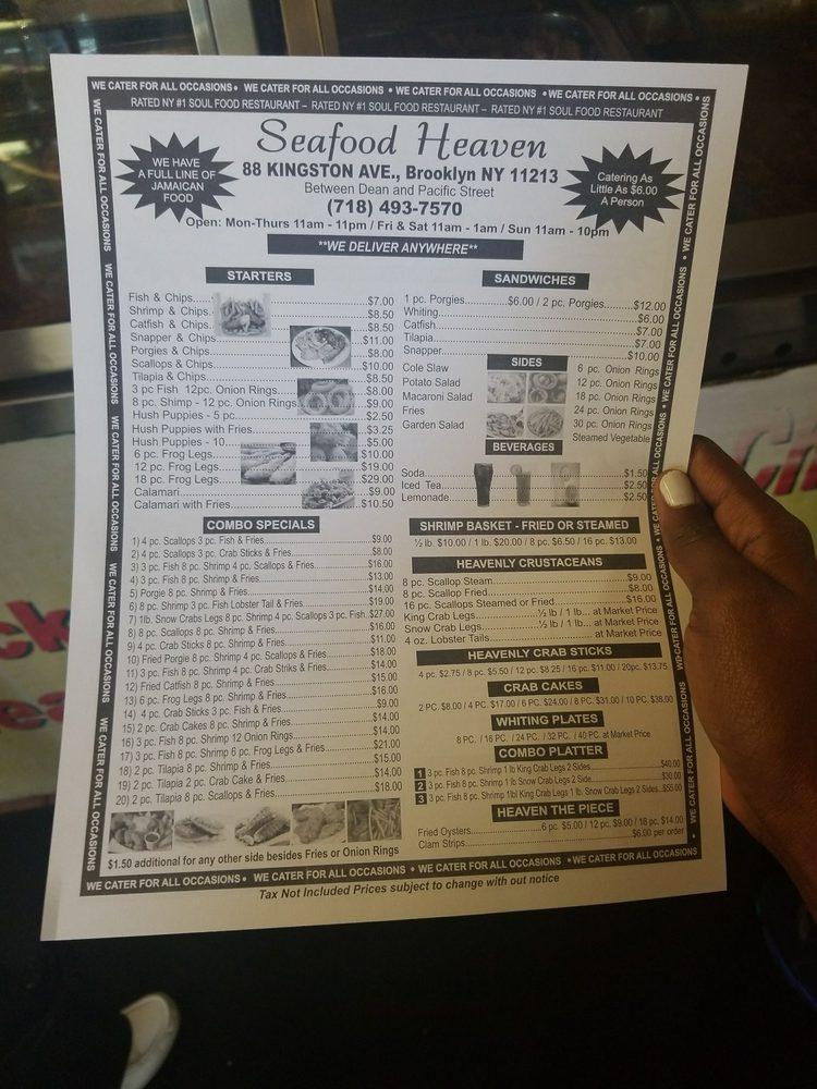 Menu at Seafood Heaven restaurant, New York City, 88 Kingston Avenue