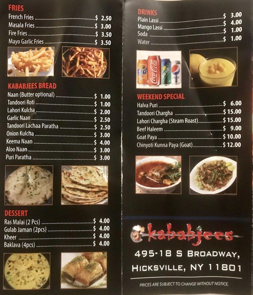 Menu at Kababjees BBQ, Hicksville