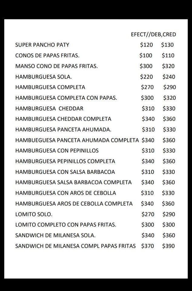 Menu at Pancheria " MANZO PANCHO " restaurant, Pico Truncado