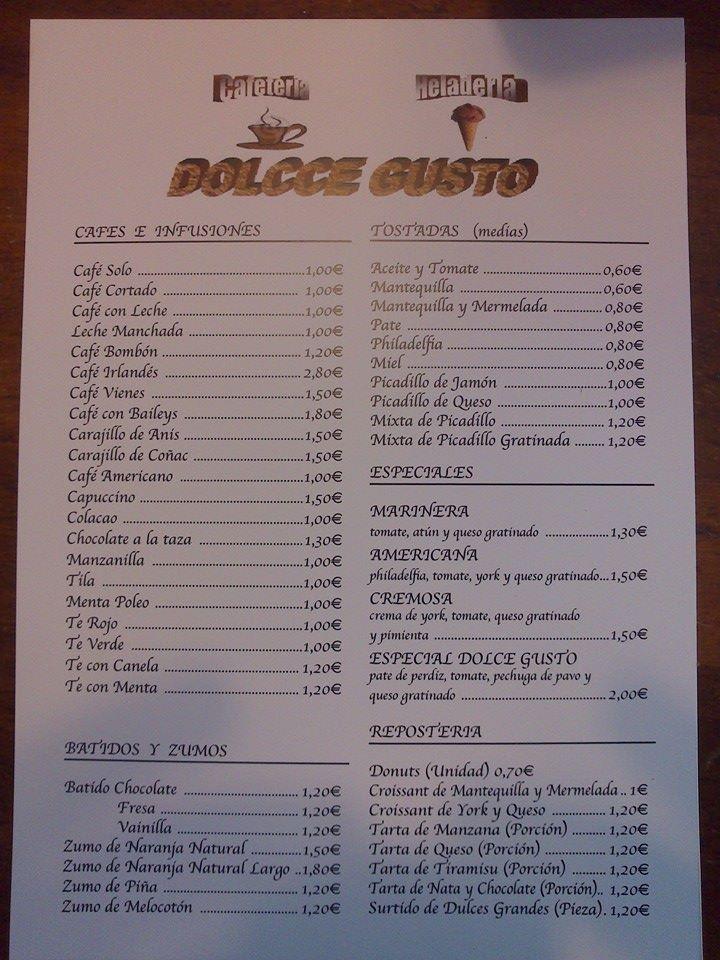 Menu at Dolce Gusto pub \u0026 bar, Jaén