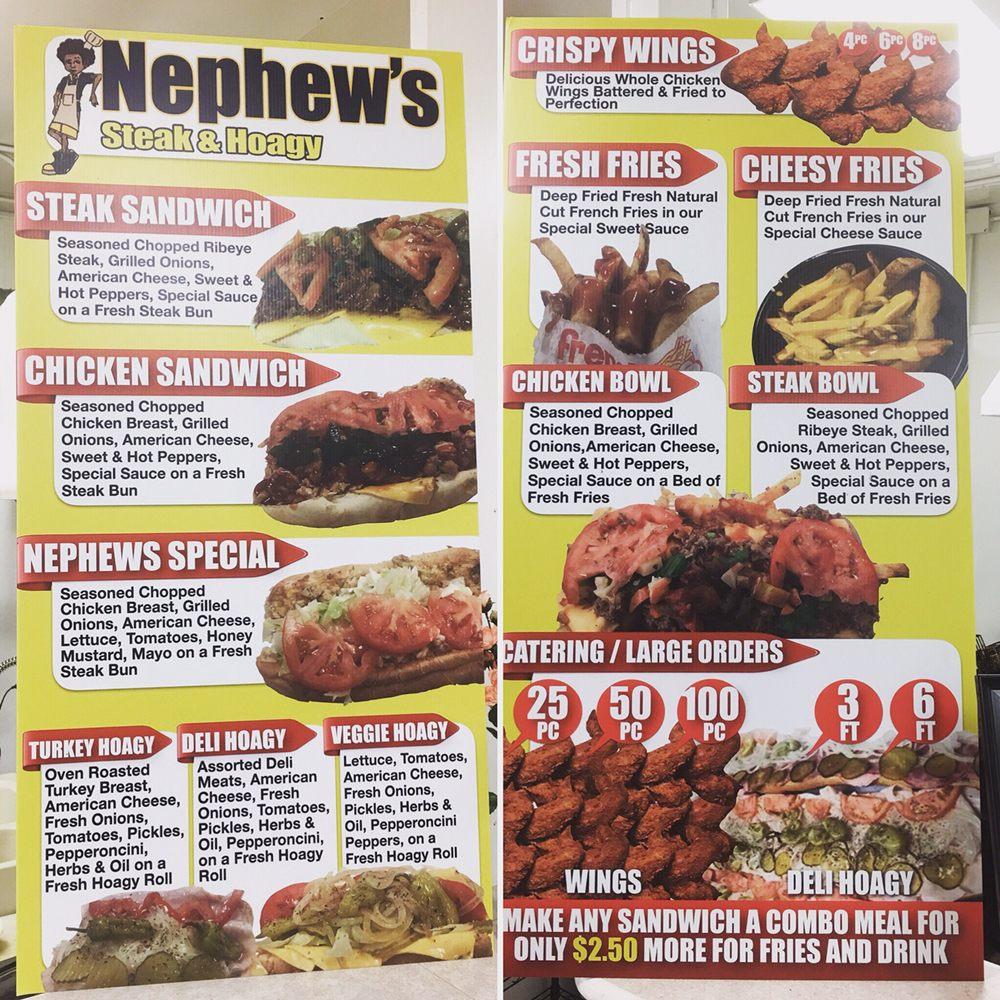 Menu at Nephew's Steak & Hoagy restaurant, Gary