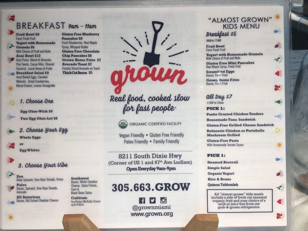 Menu at Grown pub & bar, Miami, S Dixie Hwy