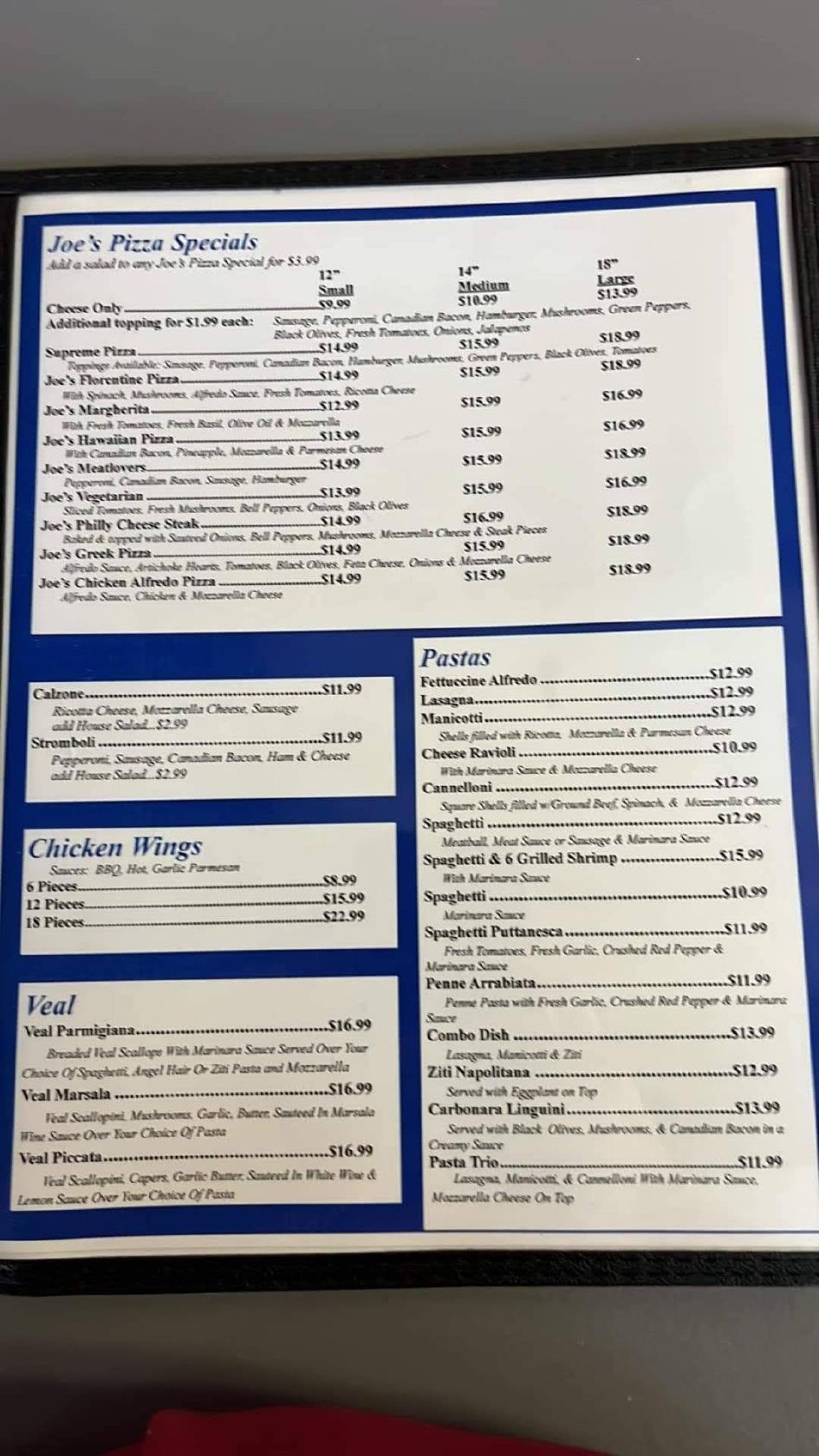 Menu At Joe S Italian Grill Pizzeria Silsbee