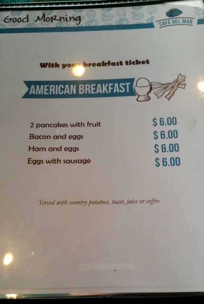 Menu at Cafe del Mar, Rosarito, Carretera Libre TijuanaEnsenada Km. 38
