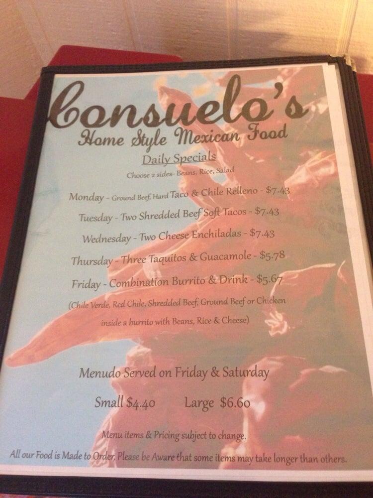 Menu at Consuelo's Home Style Mexican Food restaurant, Banning