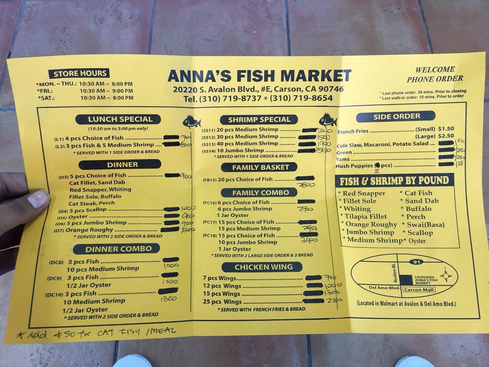 Menu at Ann's Fish Market restaurant, Carson