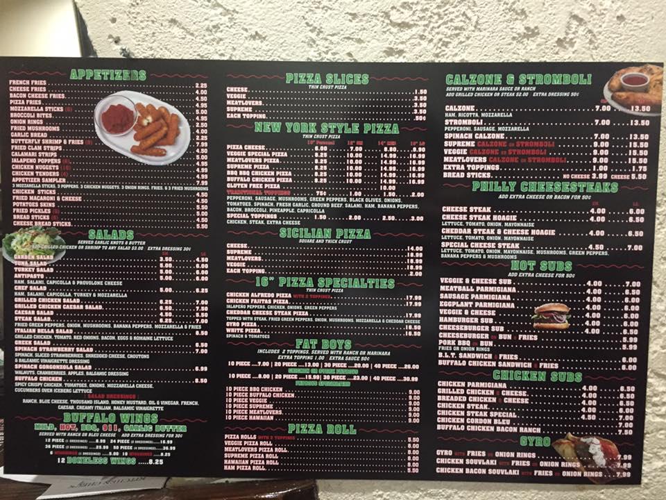 Menu at Pizza Bella pizzeria, Woodstock