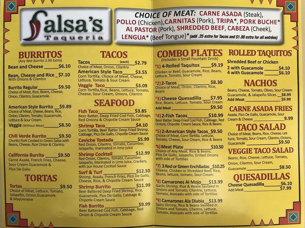 Menu at Salsa's Taqueria Mammoth Lakes restaurant, Mammoth Lakes