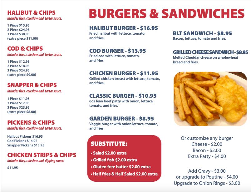 Menu at Cod Squad Fish & Chips restaurant, Nanaimo